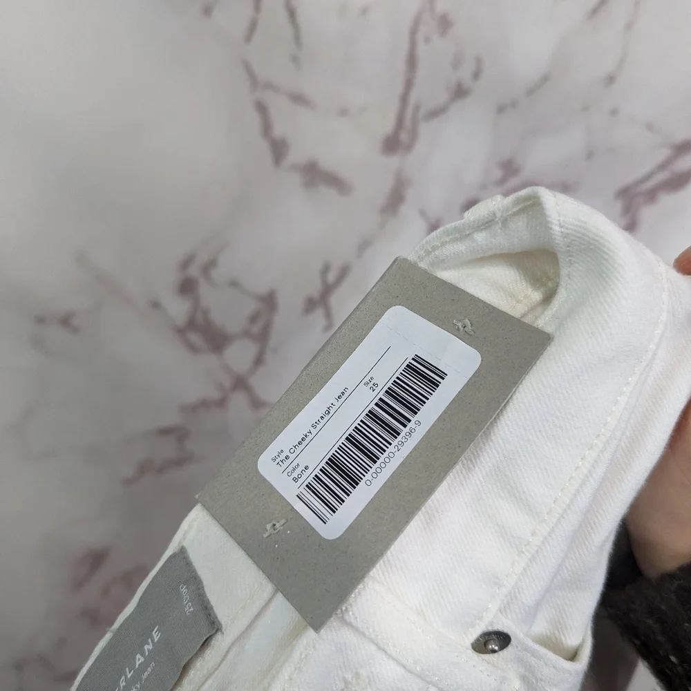 Everlane Jean The Cheeky Straight High Rise White Bone Ankle Crop Zip Denim